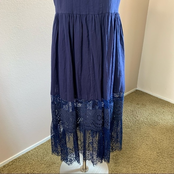 Senlis New Without Tags Navy Blue Eyelash Lace Eyelet Cap Sleeve Romantic Dress - Picture 8 of 10